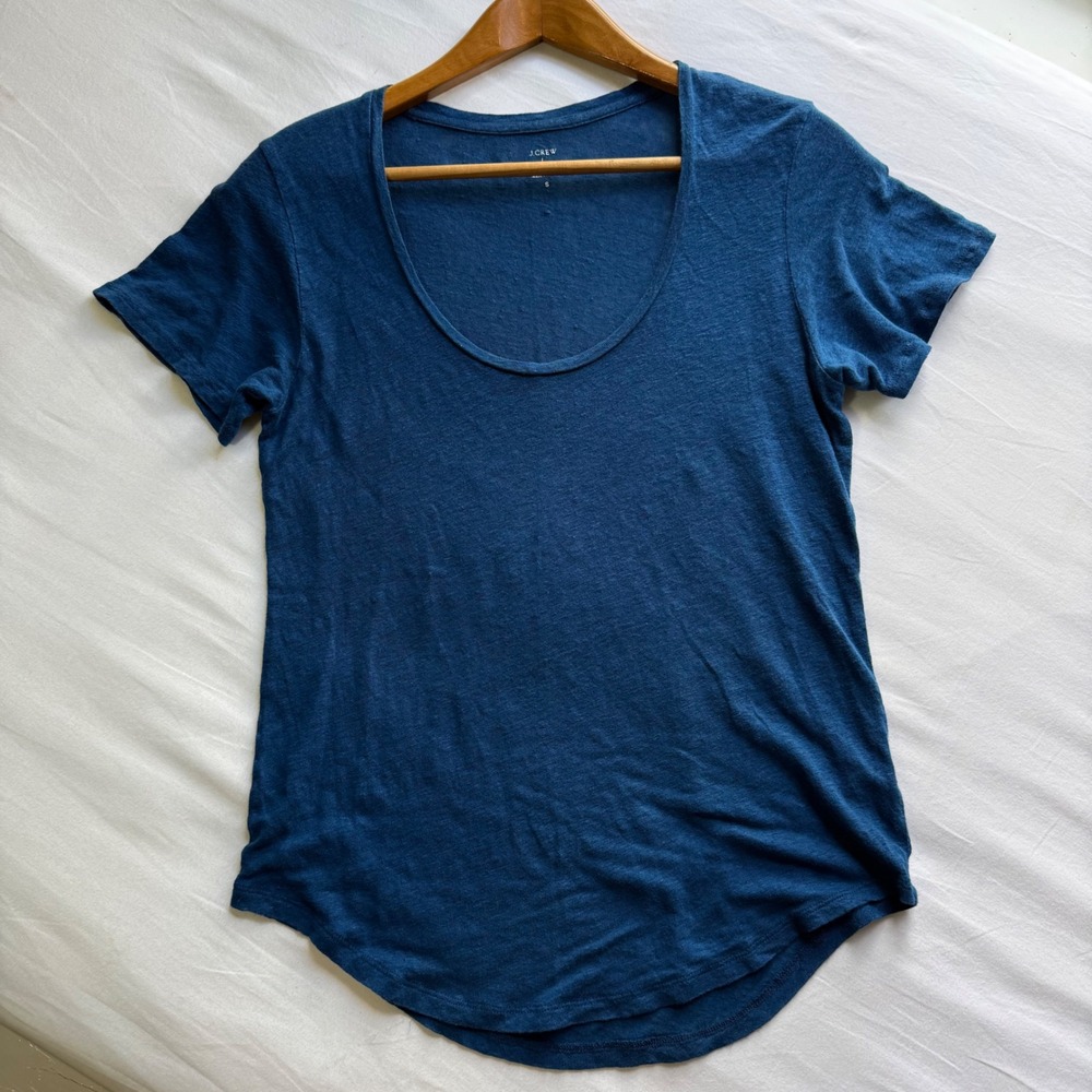 J.Crew Blue 100% Linen Scoop Neck Short Sleeve Tee C5535 Womens Small